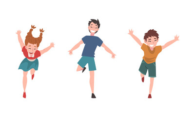 Fototapeta na wymiar Smiling Kid Running with Outstretched Arms Vector Set