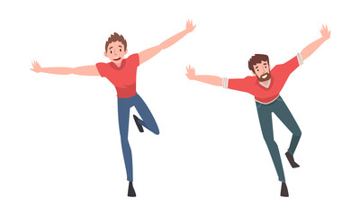 Smiling Man Running with Outstretched Arms Vector Set