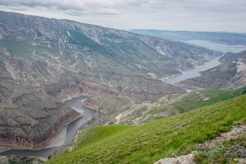Fototapeta na wymiar Beautiful landscapes of the Sulak canyon in Dagestan
