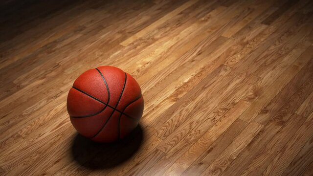 3d rendering basketball ball on wooden floor 4k