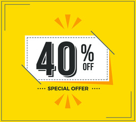 40% OFF. Special Offer Marketing Announcement. Discount promotion.40% Discount Special Offer Conceptual Yellow Banner Design Template.