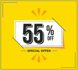 55% OFF. Special Offer Marketing Announcement. Discount promotion.55% Discount Special Offer Conceptual Yellow Banner Design Template.