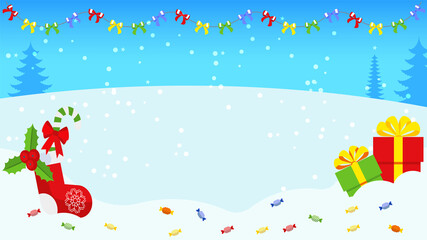 Horizontal winter snowy landscape. Background for Christmas and New Year.