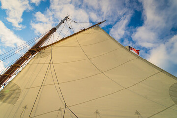  the sail on a historic  gaff-rigged 