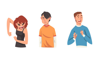 Man and Woman Having Different Facial Expression and Feeling Vector Set