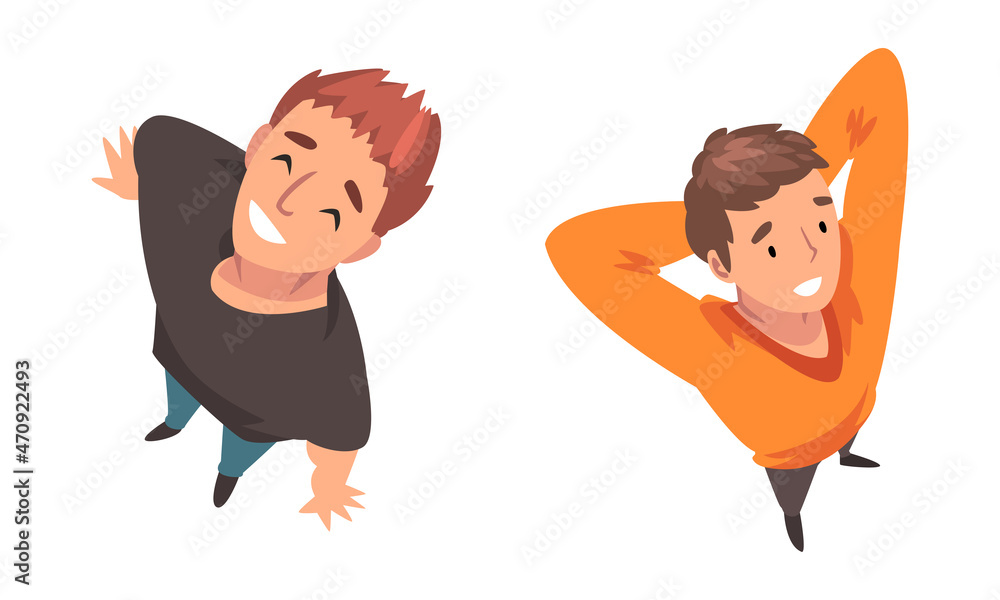Poster man character looking up view from above vector set