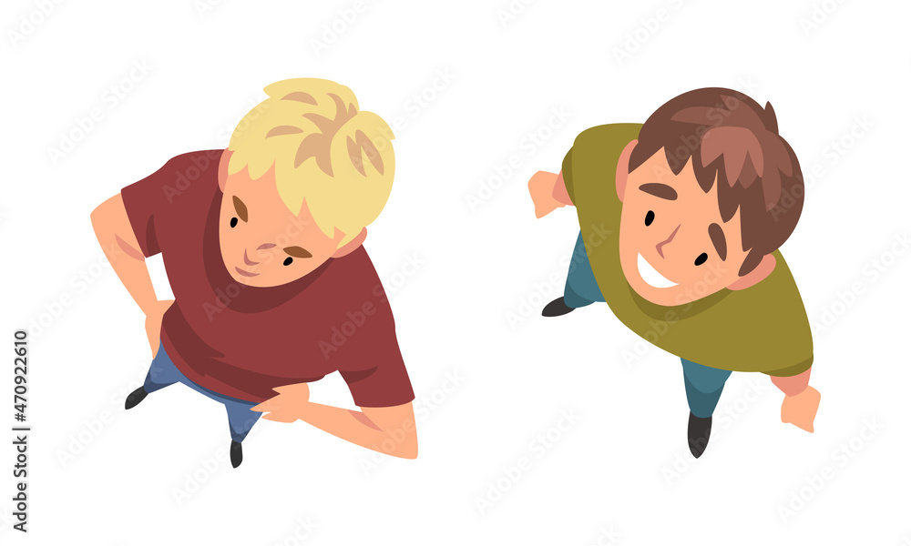 Poster man character looking up view from above vector set