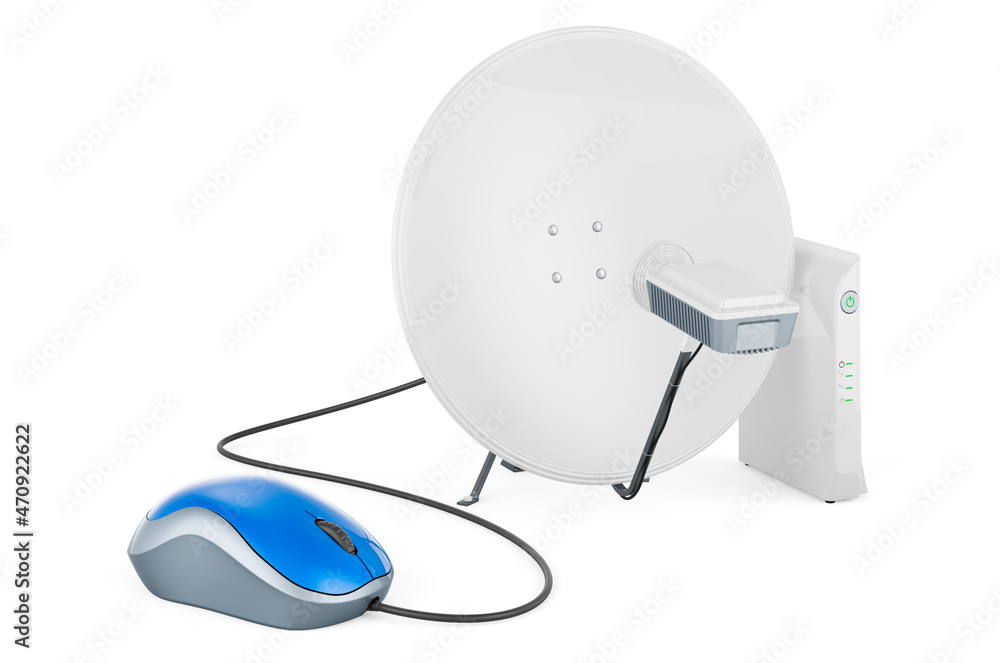 Poster satellite dish with computer mouse. 3d rendering