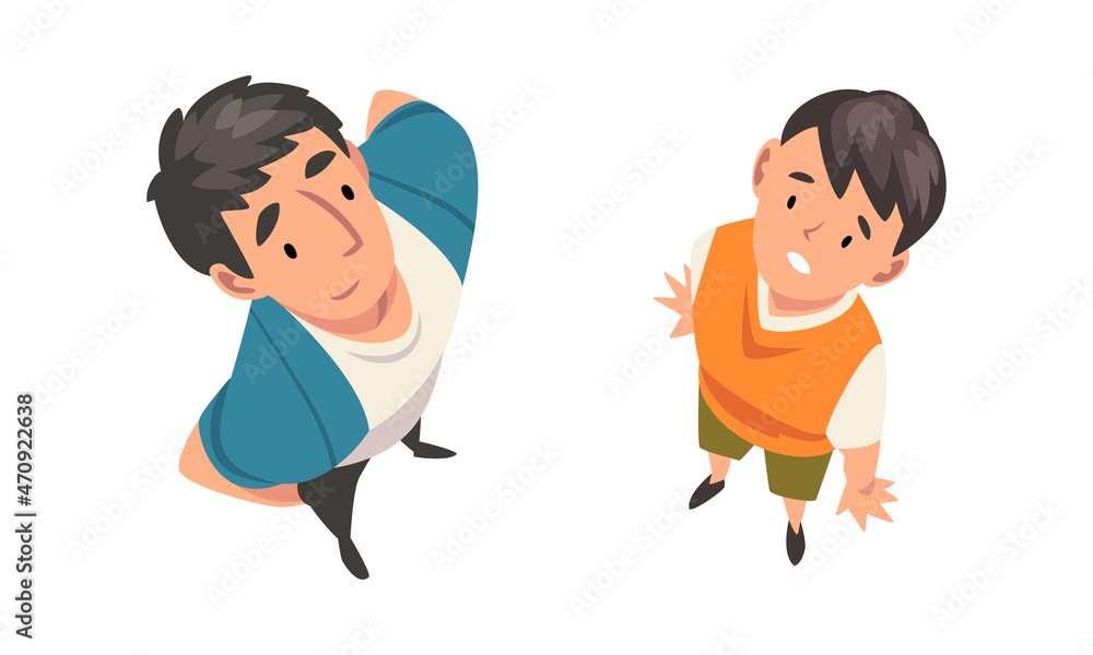 Poster man character looking up view from above vector set