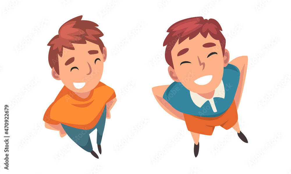 Poster man character looking up view from above vector set