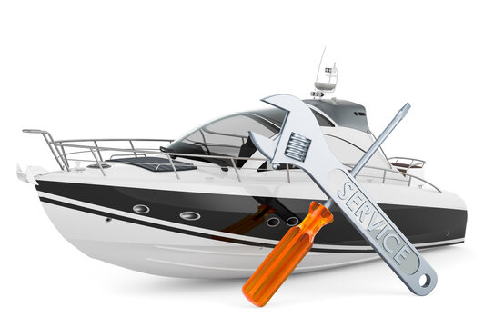 Service and repair of speedboats, 3D rendering
