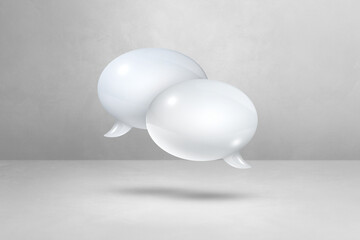 White speech bubbles on light grey background
