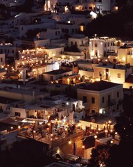 Lindos rooftop restaurants at night