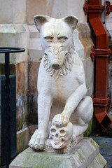 Wolf Guarding the Entrance to Inverness Town House in Scotland, UK.