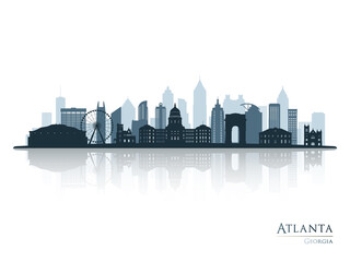 Atlanta skyline silhouette with reflection. Landscape Atlanta, Georgia. Vector illustration. - 470926859