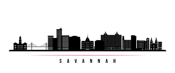 Savannah skyline horizontal banner. Black and white silhouette of Savannah, Georgia. Vector template for your design. - obrazy, fototapety, plakaty