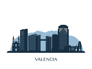 Valencia, Venezuela skyline monochrome silhouette. Vector illustration.