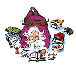 Santa Claus reading books
