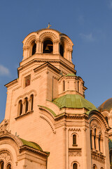 Fototapeta na wymiar Alexander Nevsky cathedral Sofia, Bulgaria. Bulgarian Orthodox cathedral in the capital of Bulgaria. Built in Neo-Byzantine style. Photo taken in a sunset light