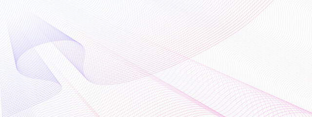Pink, pale violet draped net, wavy subtle curves. Abstract vector watermark for cheque, bonus card, banner, voucher. Line art pattern, guilloche design. White background. Elegant pleated fabric. EPS10