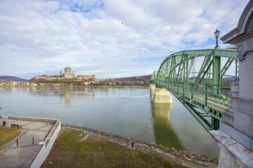 Esztergom Basilica and Maria Valeria Bridge over river Danube