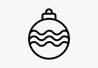 Black flat Christmas ball isolated on white background. Toy for New Year tree with thin outline vector