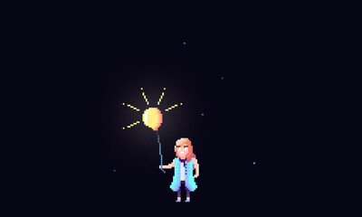 Fototapeta premium Pixel Art Girl Holding Balloon