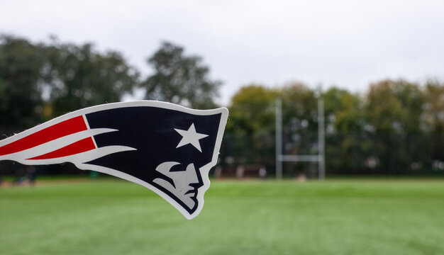 September 16, 2021, Boston, Massachusetts. Emblem A Professional American Football Team New England Patriots Based In The Greater Boston Area In The Sports Stadium.