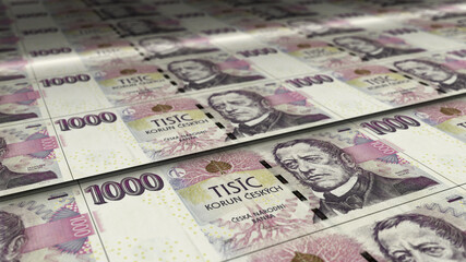 Czech koruna note money printing concept illustration