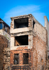 abandoned, old and dilapidated apartment building