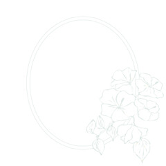Silver elegant oval frame with hibiscus for greeting cards, wedding invitations and covers. White background. Vector isolated illustration.