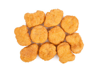Fried chicken nuggets isolated on white background. Top view