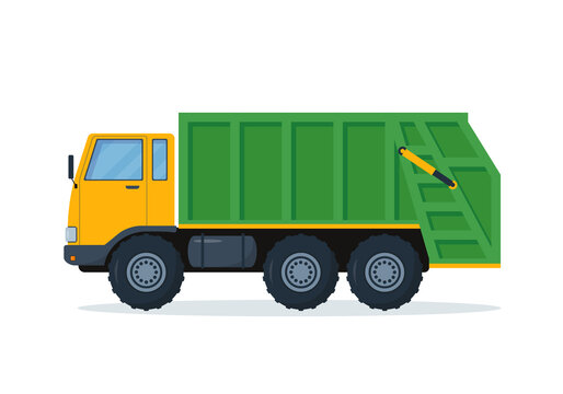 Green yellow Garbage truck. Sanitary Vehicle icon