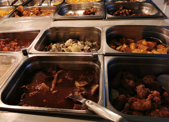 prepared dishes in the shop window restaurant, self service bufet