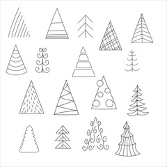 Set of different Christmas tree. Vector illustration on white background.