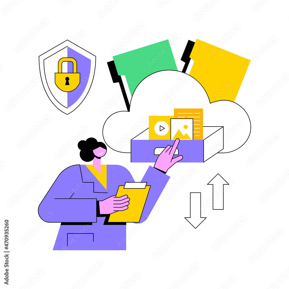 Poster secure file sharing abstract concept vector illustration. secure file hosting, safe document sharing