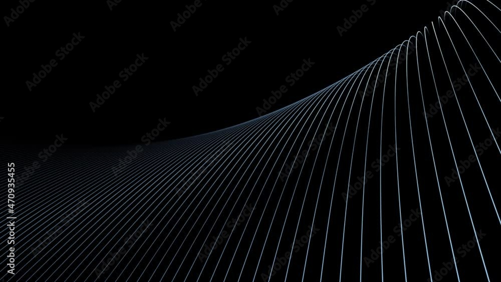 Poster seamless looping 3d white curvy wavy lines on dark black simple minimalistic background with copy sp