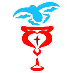 blue bird over the chalice for holy communion