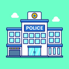 Police Station building landscape vector - obrazy, fototapety, plakaty