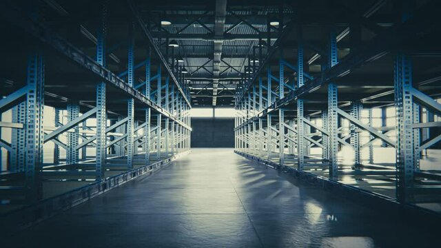leere Lagerhalle mit leeren Regalen - Thema Logistik oder Krise