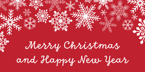 Fototapeta na wymiar Christmas greeting card decorated with snowflakes. Winter festive christmas design
