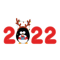 2022 Font With Cute Penguin Wearing Christmas Costume