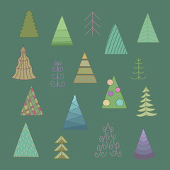 Set of different Christmas tree. Vector illustration.