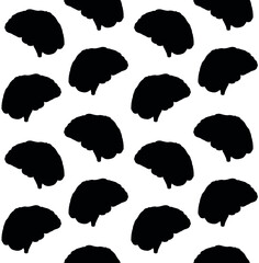 Vector seamless pattern of hand drawn brain silhouette isolated on white background