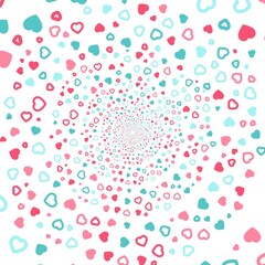 Colorful, many hearts spin in a white tunnel to place your content. Vector illustration.