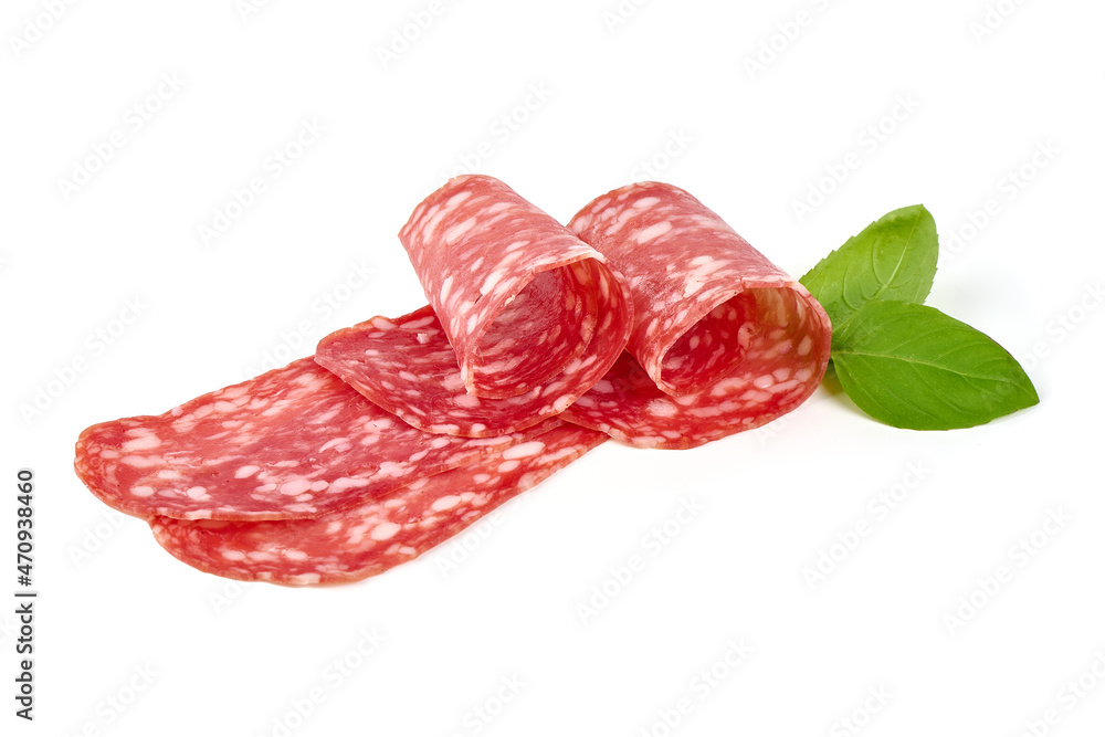 Wall mural italian air dried salami sausage, isolated on white background.