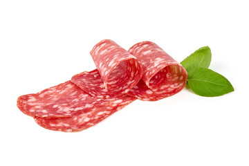 Italian air dried salami sausage, isolated on white background.