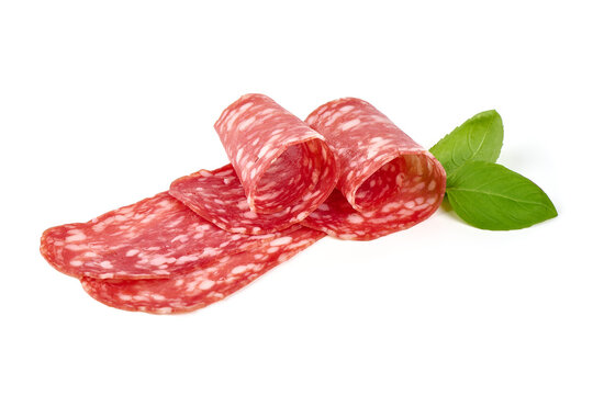 Italian air dried salami sausage, isolated on white background.