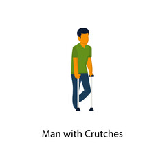 Obraz premium Man with Crutches Flat Icon. Pixel Perfect. For Mobile and Web. stock illustration