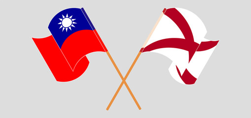 Crossed and waving flags of Taiwan and The State of Alabama